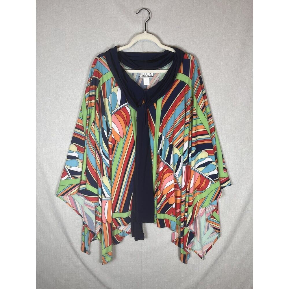 VTG Shawl Poncho Art Wear Abstract Colorful Topper Drape Size Small Lagenlook